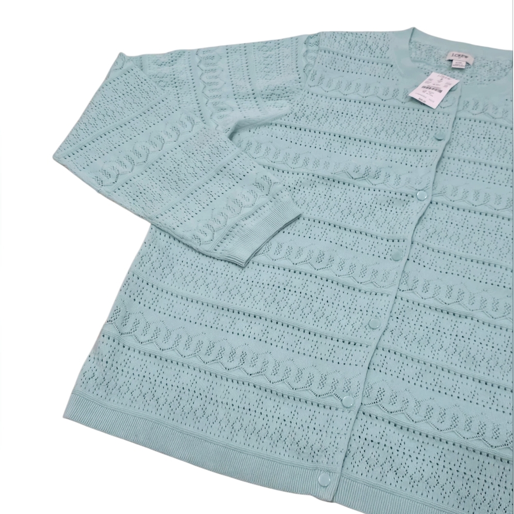 J.Crew Pointellle Cardigan Sweater In Light Aqua - Picture 4 of 7
